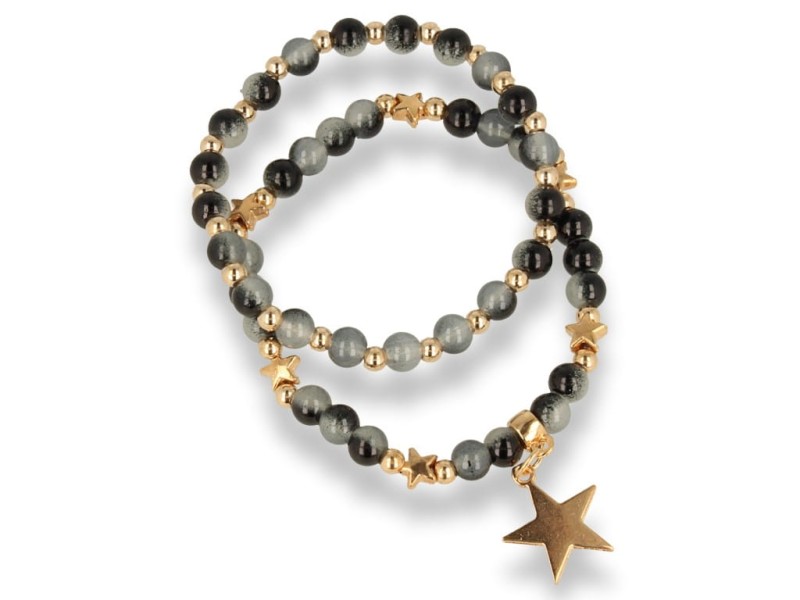 Bransoletka damska złota podwójna czarna z gwiazdką