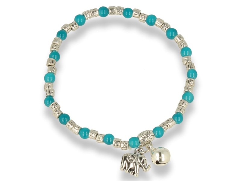 Bransoletka damska srebrna  turkusowa z zawieszką