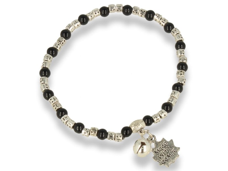 Bransoletka damska srebrna  czarna z zawieszką