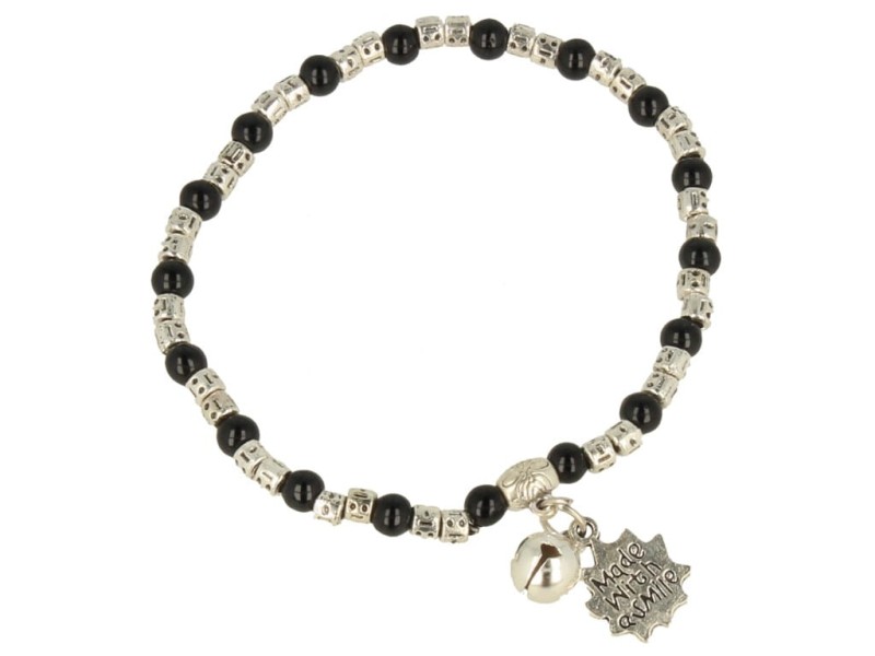 Bransoletka damska srebrna  czarna z zawieszką