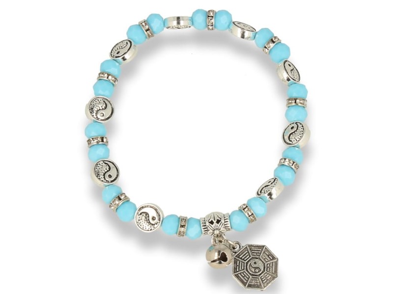 Bransoletka damska srebrna turkusowa z zawieszkami
