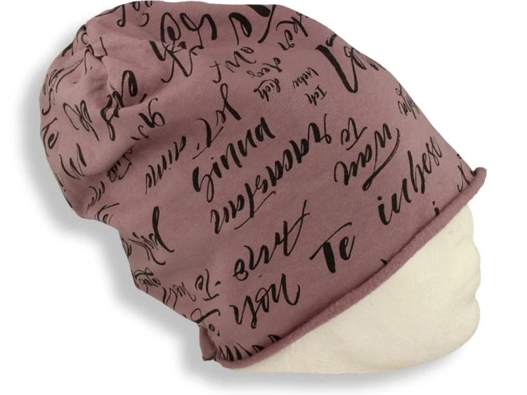 Czapka damska Beanie włoska cienka smerfetka bawełna różowa z napisami