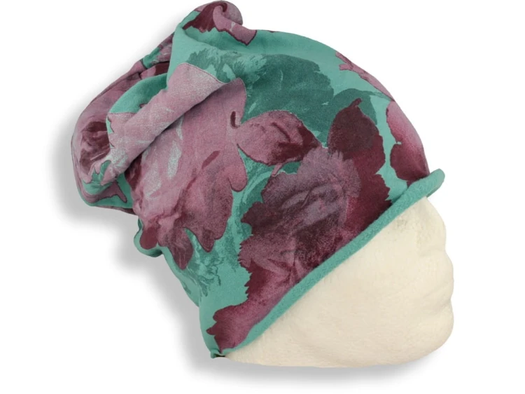 Czapka damska Beanie włoska cienka smerfetka turkusowa w kwiaty