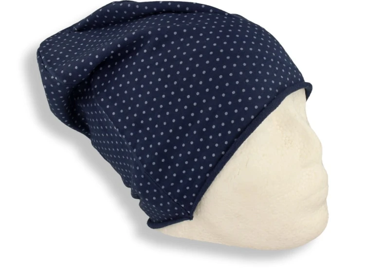 Czapka damska Beanie włoska cienka smerfetka granatowa w kropeczki