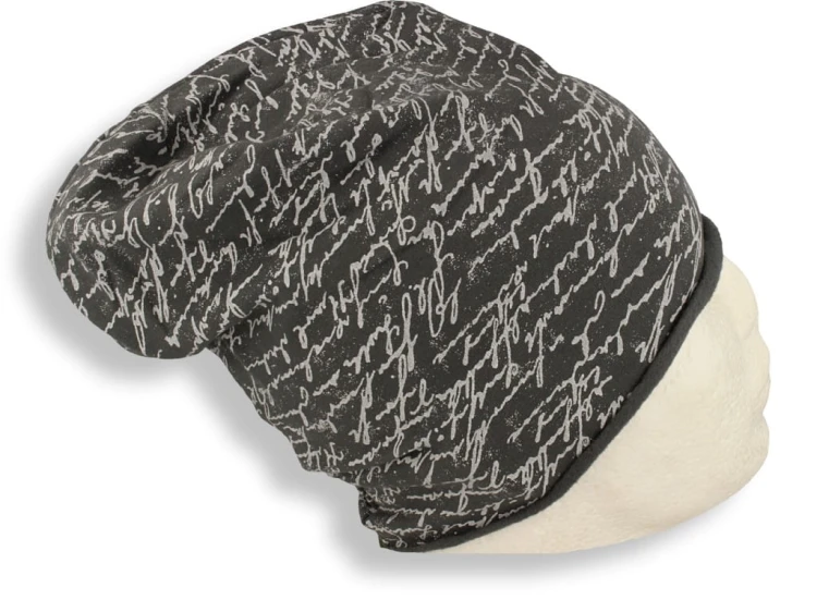Czapka damska Beanie włoska cienka smerfetka grafitowa w napisy