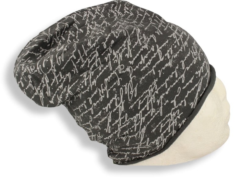 Czapka damska Beanie włoska cienka smerfetka grafitowa w napisy