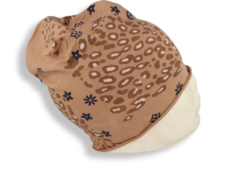 Czapka damska Beanie włoska cienka smerfetka cappuccino we wzory
