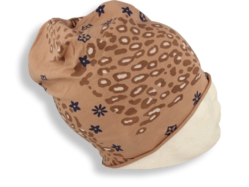 Czapka damska Beanie włoska cienka smerfetka cappuccino we wzory