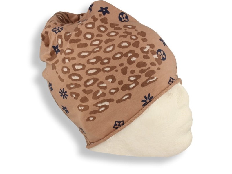 Czapka damska Beanie włoska cienka smerfetka cappuccino we wzory