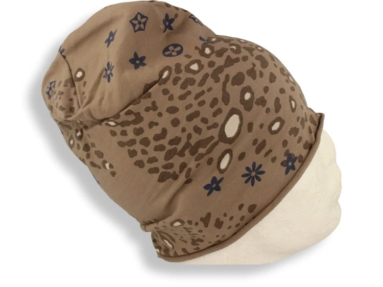 Czapka damska Beanie włoska cienka smerfetka beżowa we wzory