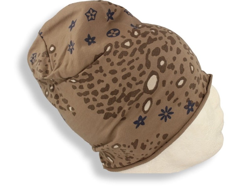 Czapka damska Beanie włoska cienka smerfetka beżowa we wzory