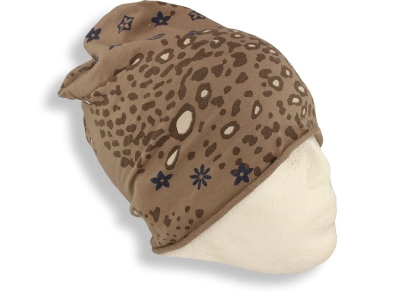 Czapka damska Beanie włoska cienka smerfetka beżowa we wzory