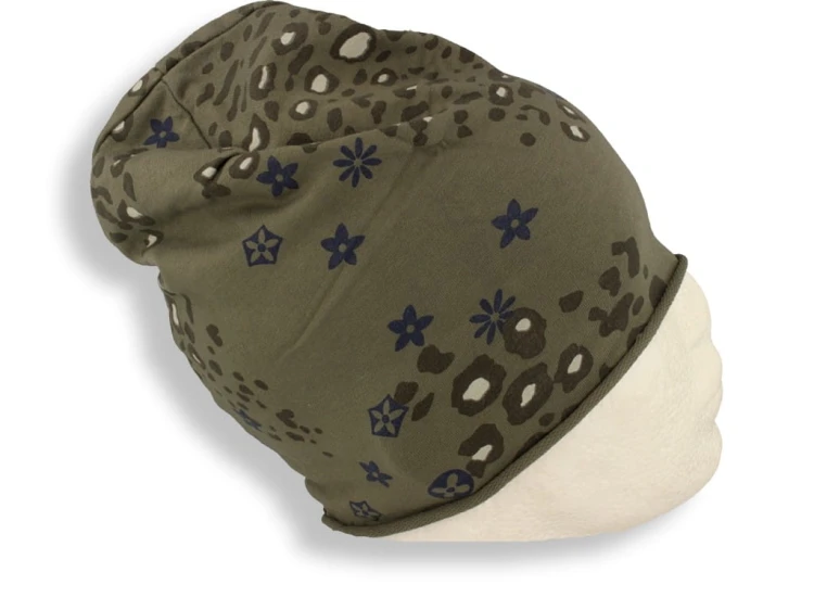 Czapka damska Beanie włoska cienka smerfetka zielona we wzory