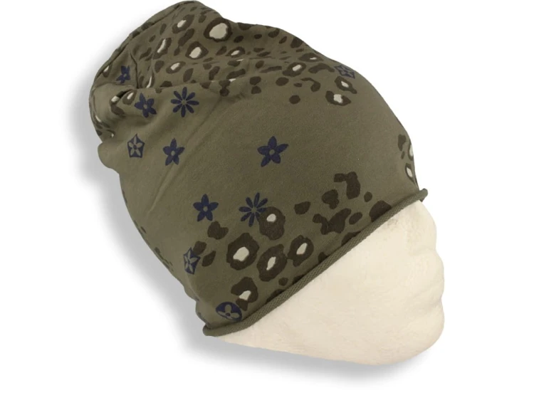 Czapka damska Beanie włoska cienka smerfetka zielona we wzory