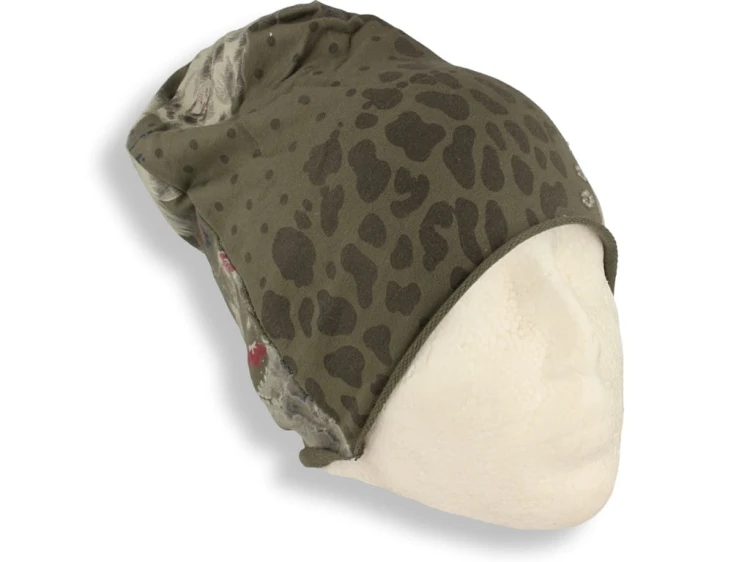 Czapka damska Beanie włoska cienka smerfetka zielona w kwiatuszki