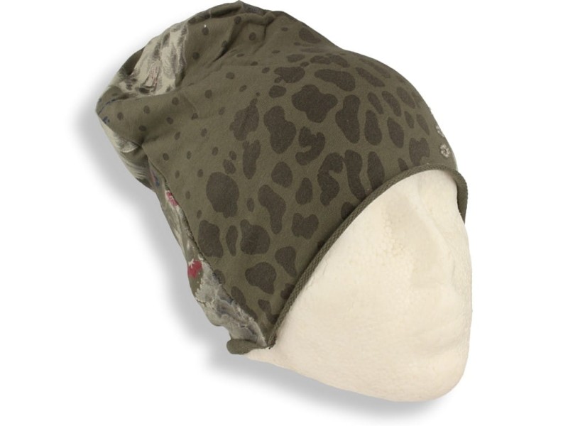 Czapka damska Beanie włoska cienka smerfetka zielona w kwiatuszki