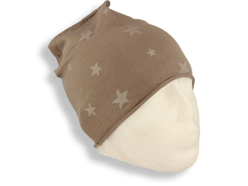 Czapka damska Beanie włoska cienka smerfetka beżowa w gwiazdki