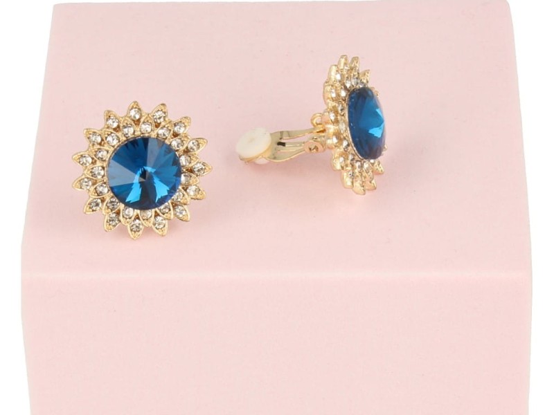 Klipsy do uszu złote słoneczko z morskim kamieniem