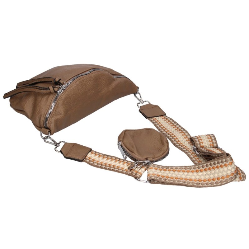 Torebka damska Nerka z portfelikiem i paskiem azteckim brązowa