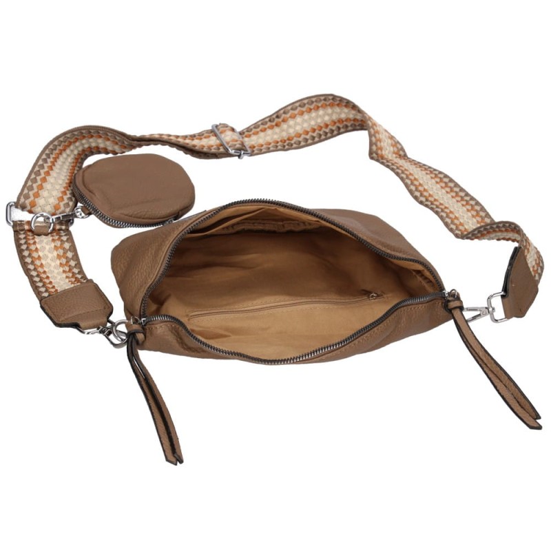 Torebka damska Nerka z portfelikiem i paskiem azteckim brązowa