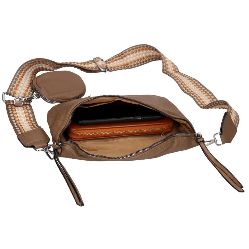 Torebka damska Nerka z portfelikiem i paskiem azteckim brązowa