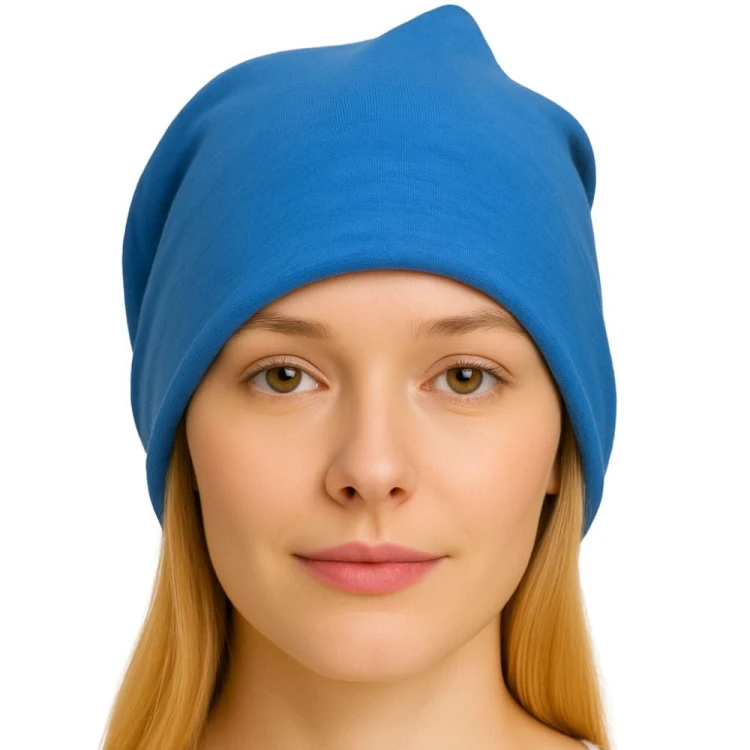 Czapka damska Beanie włoska cienka smerfetka niebieska