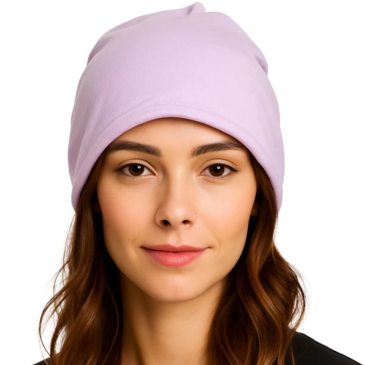 Czapka damska Beanie włoska cienka smerfetka jednolita jasna fioletowa