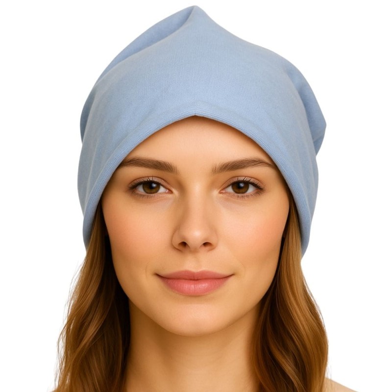 Czapka damska Beanie włoska cienka smerfetka jednolita niebieska