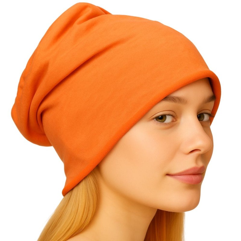 Czapka damska Beanie włoska cienka smerfetka jednolita pomarańczowa
