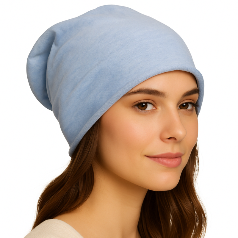 Czapka damska Beanie włoska cienka smerfetka jednolita niebieska