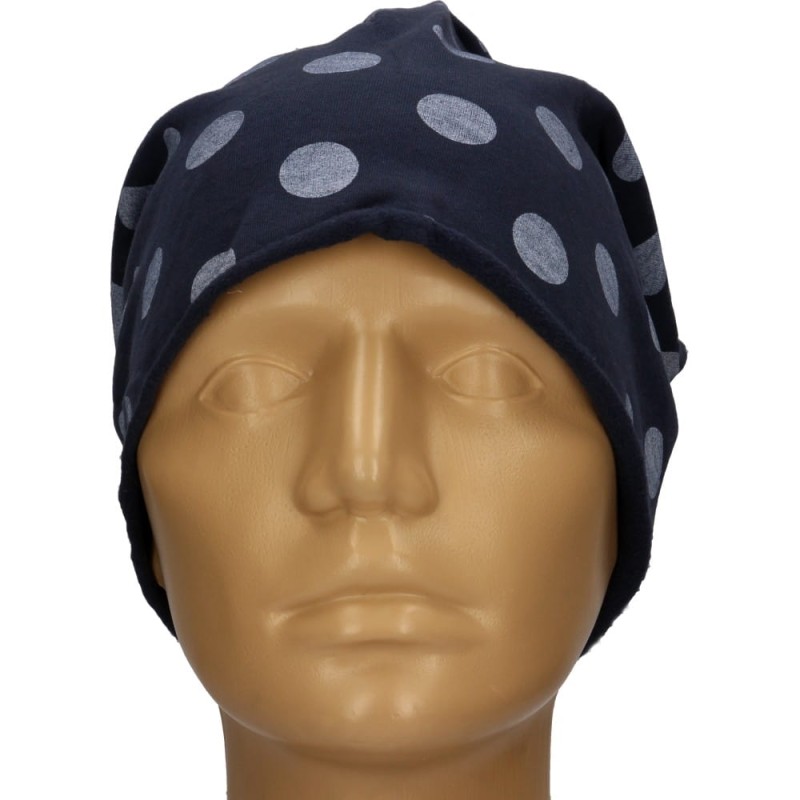 Czapka damska Beanie włoska cienka smerfetka granatowa w grochy