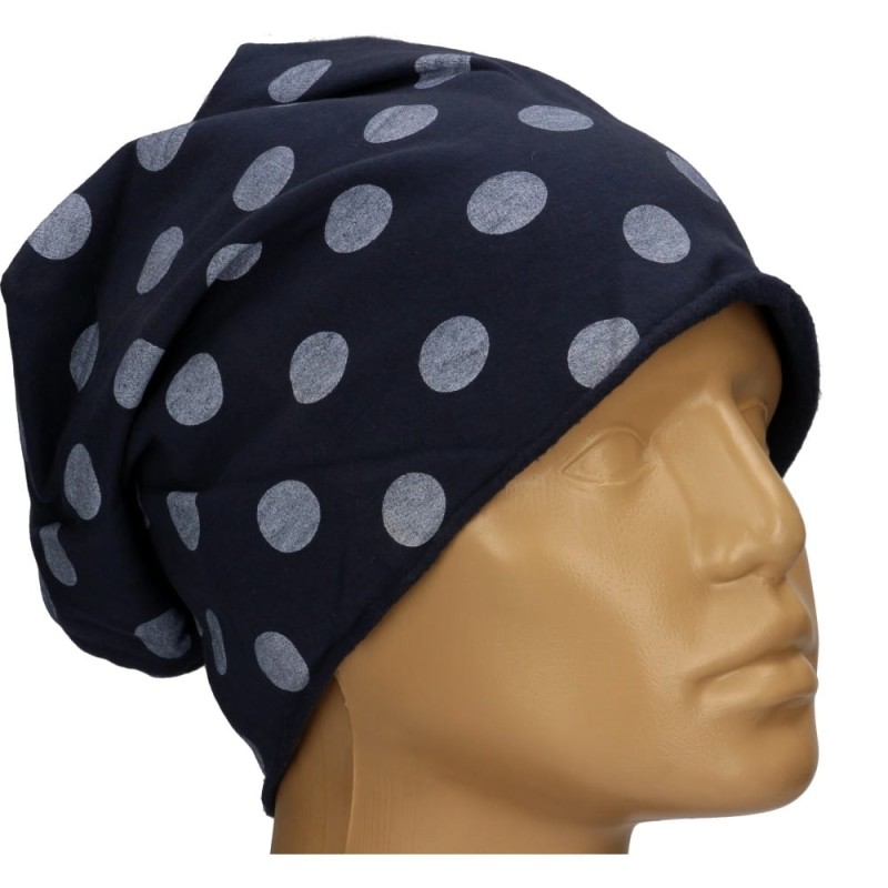 Czapka damska Beanie włoska cienka smerfetka granatowa w grochy