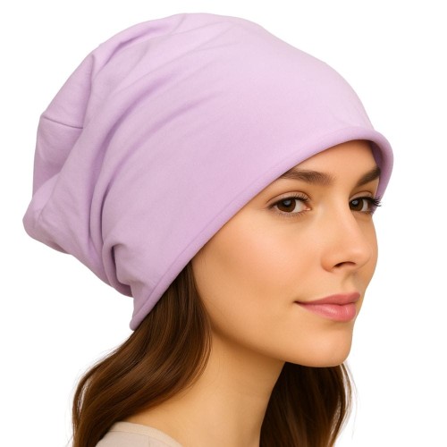 Czapka damska Beanie włoska cienka smerfetka jednolita jasna fioletowa
