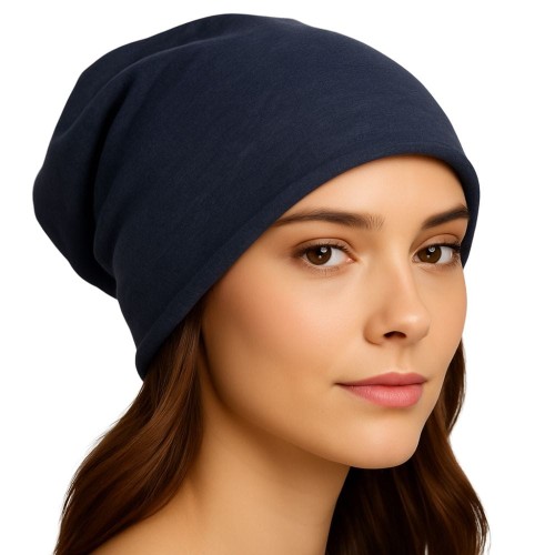 Czapka damska Beanie włoska cienka smerfetka w kolorze jeansu