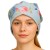 Czapka damska Beanie włoska cienka smerfetka jasnoniebieska w kolorowe kwiaty