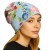 Czapka damska Beanie włoska cienka smerfetka jasnoniebieska w kolorowe kwiaty
