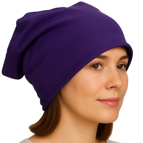 Czapka damska Beanie włoska cienka smerfetka fioletowa