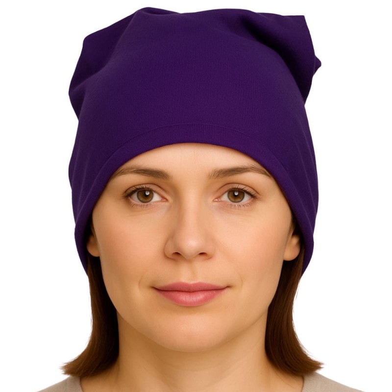 Czapka damska Beanie włoska cienka smerfetka fioletowa