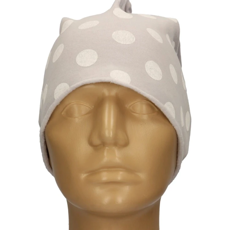 Czapka damska Beanie włoska cienka smerfetka szara w grochy