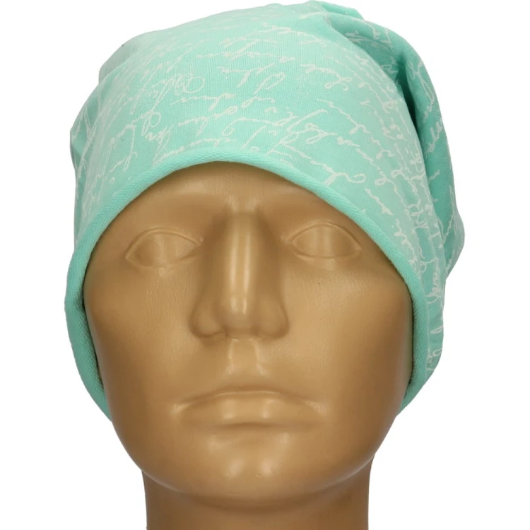 Czapka damska Beanie włoska cienka smerfetka miętowa w napisy