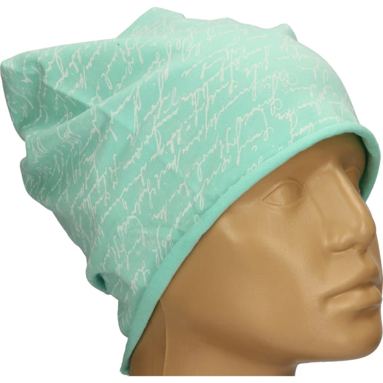 Czapka damska Beanie włoska cienka smerfetka miętowa w napisy