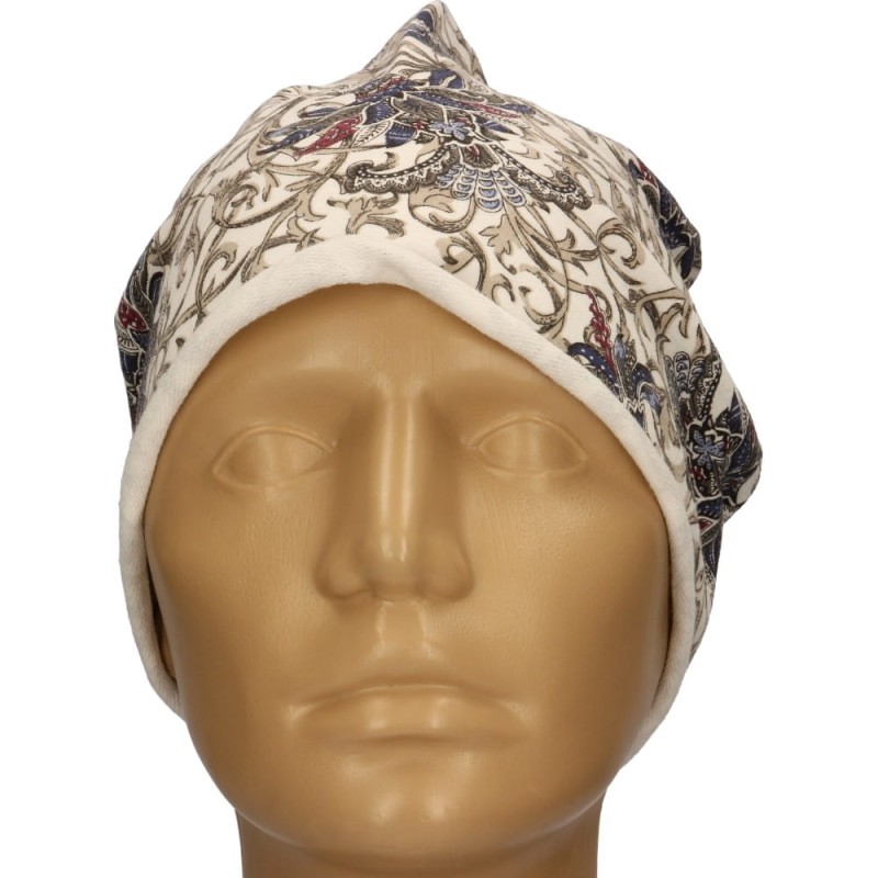 Czapka damska Beanie włoska cienka smerfetka biała we wzory