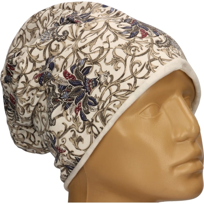 Czapka damska Beanie włoska cienka smerfetka biała we wzory
