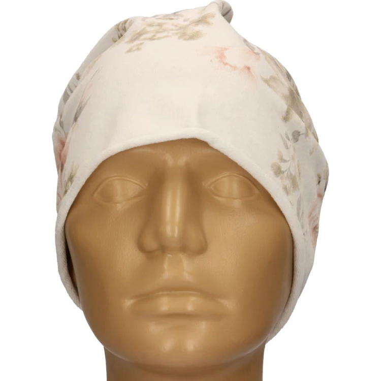 Czapka damska Beanie włoska cienka smerfetka biała kwiatowa