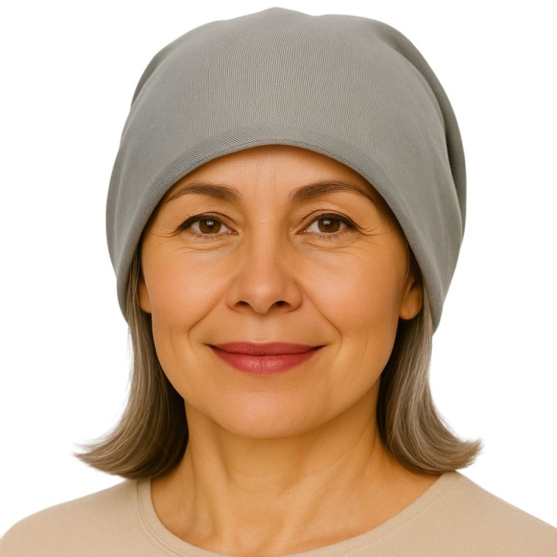 Czapka damska Beanie włoska cienka smerfetka jednolita szara