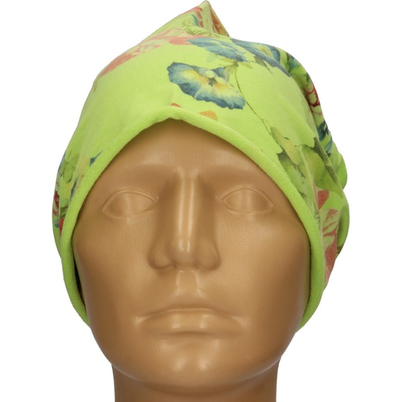 Czapka damska Beanie włoska cienka smerfetka jasnozielona kwiatowa