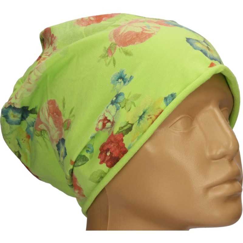 Czapka damska Beanie włoska cienka smerfetka jasnozielona kwiatowa