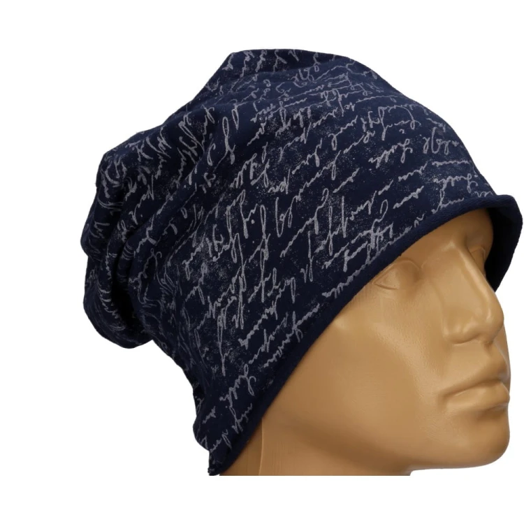 Czapka damska Beanie włoska cienka smerfetka granatowa w napisy