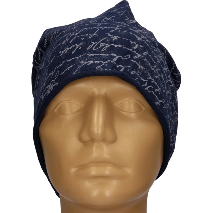 Czapka damska Beanie włoska cienka smerfetka granatowa w napisy