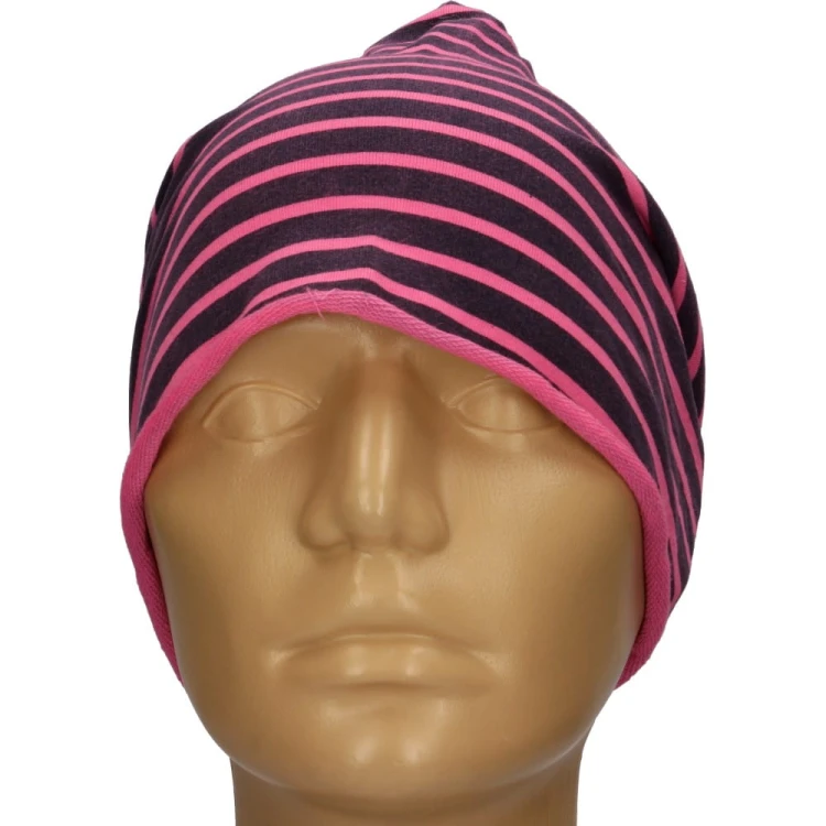 Czapka damska Beanie włoska cienka smerfetka różowa w granatowe paski